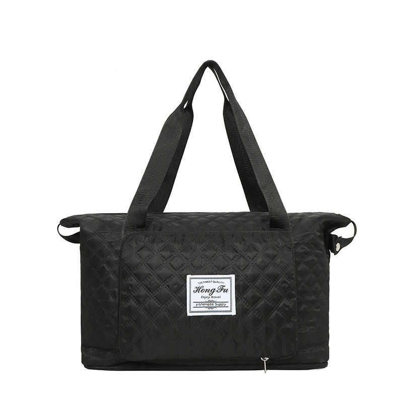 Foldable Travel Bag With Rhombus Sewing Design Large Capacity Handbag Versatile Shoulder Bags Organizer