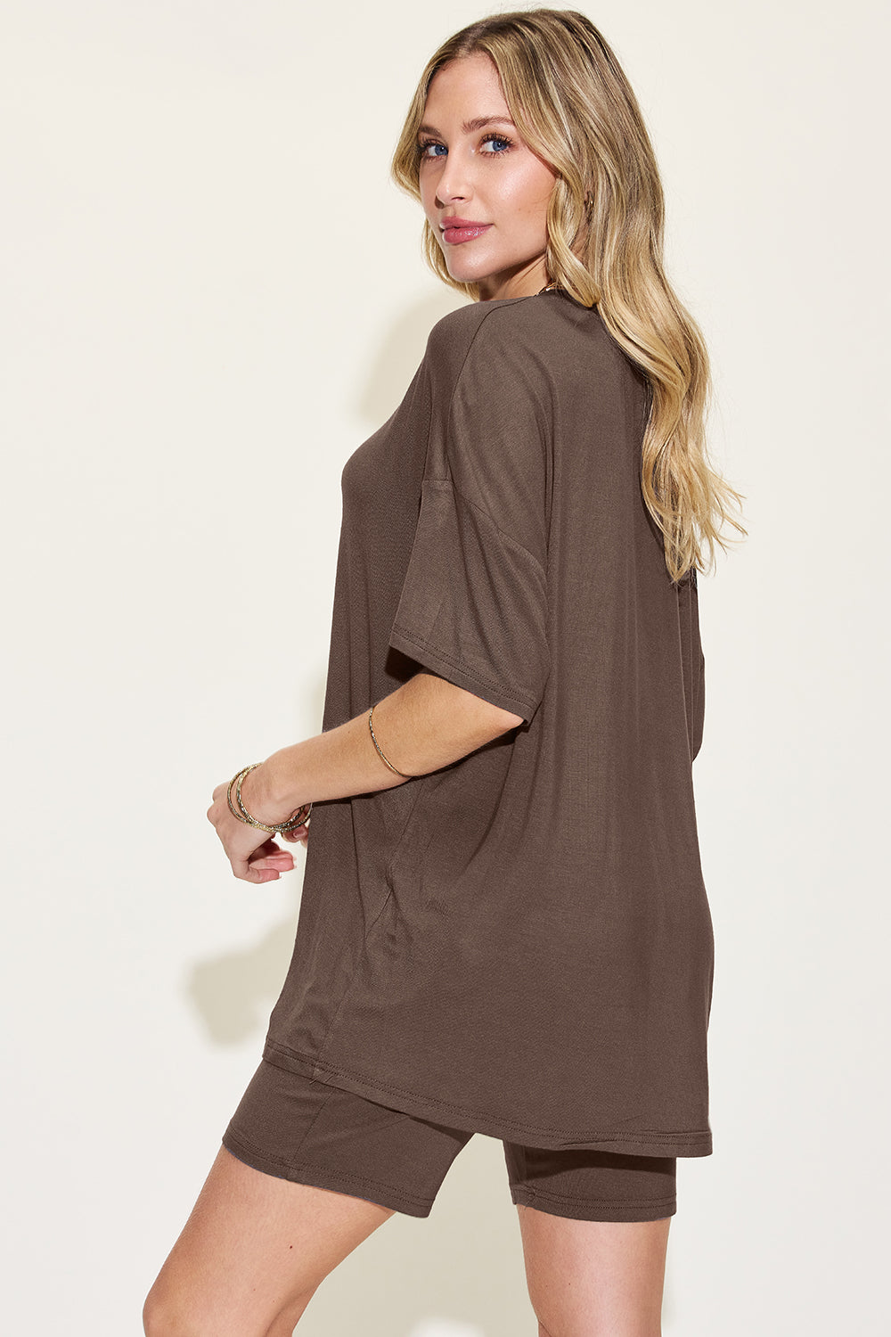 Women's V-Neck Drop Shoulder T-Shirt and Shorts Set