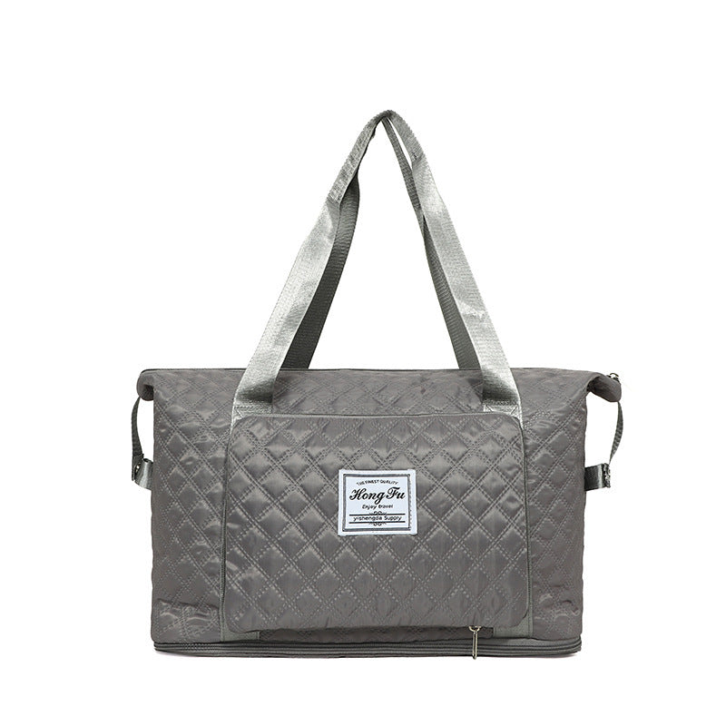 Foldable Travel Bag With Rhombus Sewing Design Large Capacity Handbag Versatile Shoulder Bags Organizer