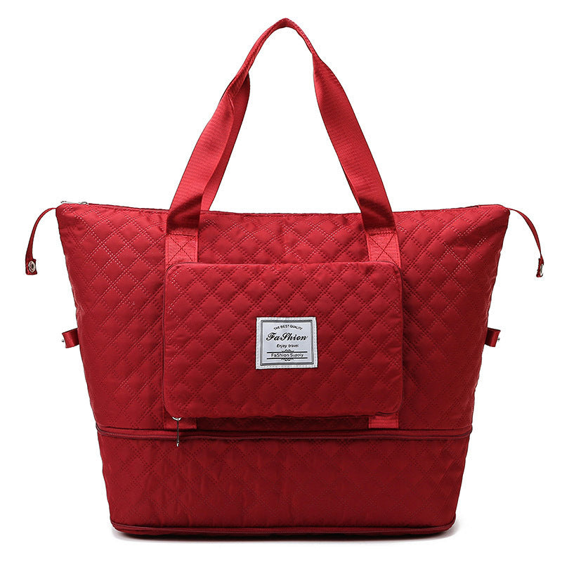 Foldable Travel Bag With Rhombus Sewing Design Large Capacity Handbag Versatile Shoulder Bags Organizer