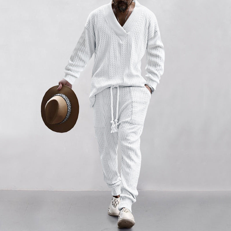 Men's Casual V-neck and Jogger Matching Sweater Set