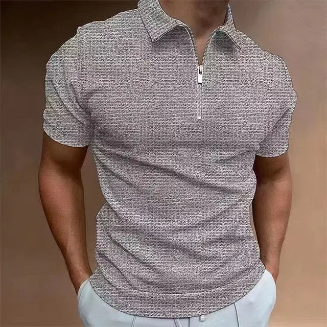 Men's Zipper Waffle Polo Short Sleeve Shirt